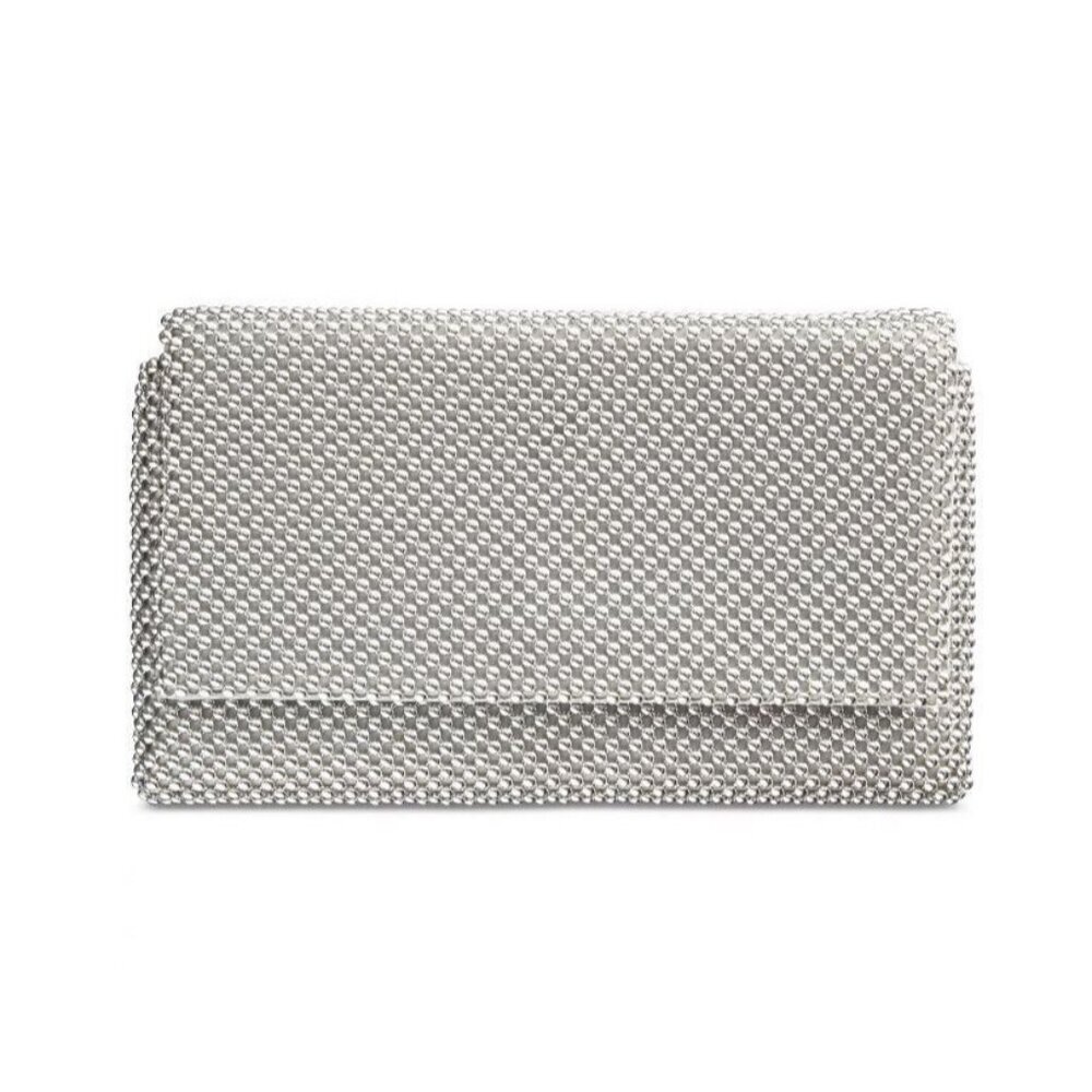 INC Prudence beaded mesh women's clutch purse pouch - SILVER (Used)